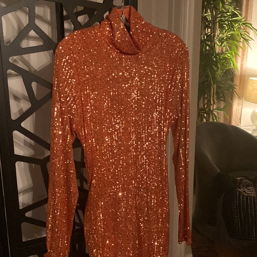 NWT Super Sexy Orange Sequin Sizzle Dress, 1XL